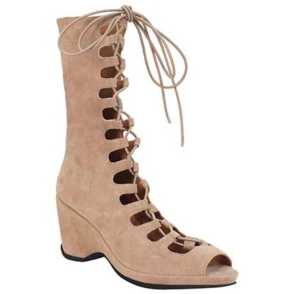 L'Amour Des Pieds Othello Boot Beige Suede Gladiator Lace Up Open Toe size 8.5M
